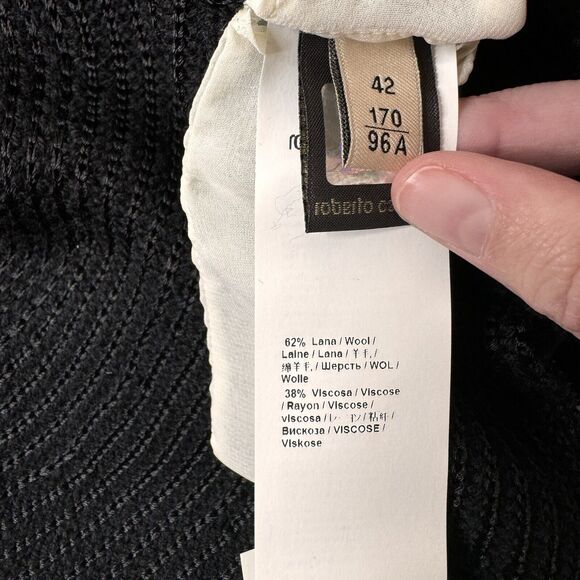 Roberto Cavalli Sweater Wool Blend Cut Out Waist Black Rib Knit IT 42 - Picture 11 of 12